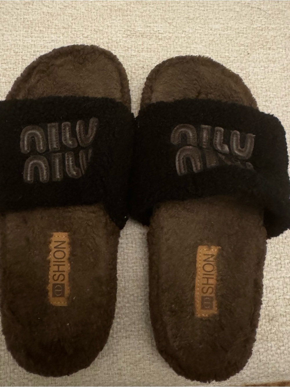 Faux Fur Slide Slippers in Dark Brown and Black - Picture 2 of 4